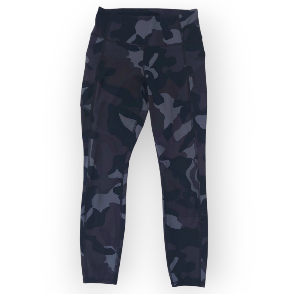 Athleta Black Camo Leggings Womens XS Zipper Pockets Ankle Length Activewear